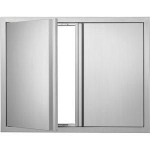 image:imageVEVOR BBQ Double Outdoor Kitchen Door 26W x 24H Inch Stainless Steel Flush Mount Vertical Wall Door with Recessed Handles for Grilling StationModern  Minimalistic