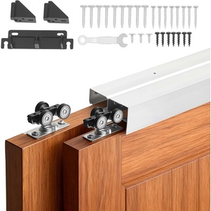 image:imageVEVOR Bypass Sliding Door Hardware Kit 6 ft Aluminum Alloy DualTrack Bypass Door Hardware Smooth and Quiet Sliding Easy to Install for 1 to 1 34 Thickness 36 Width 2 Door System for Closetsilver4ftdouble door