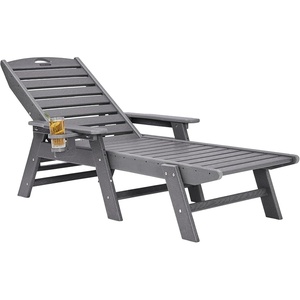 image:imageVEVOR Chaise Lounge Chair 400 lbs Weight Capacity 6 Positions Adjustable Patio Lounge Chair Outdoor HDPE Lounge Chair with Backrest amp Cup Holder for Pool Poolside Deck Backyard Lawn WhiteGrey