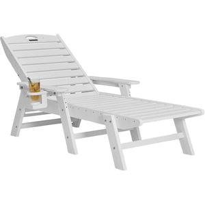 image:imageVEVOR Chaise Lounge Chair 400 lbs Weight Capacity 6 Positions Adjustable Patio Lounge Chair Outdoor HDPE Lounge Chair with Backrest amp Cup Holder for Pool Poolside Deck Backyard Lawn WhiteWhite