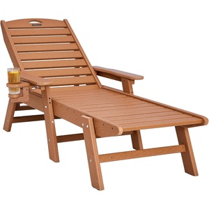 image:imageVEVOR Chaise Lounge Chair 400 lbs Weight Capacity 6 Positions Adjustable Patio Lounge Chair Outdoor HDPE Lounge Chair with Backrest amp Cup Holder for Pool Poolside Deck Backyard Lawn WhiteBrown