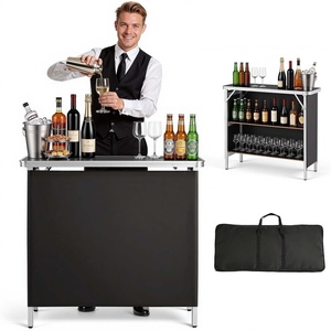 image:imageVEVOR Folding Portable Bar Table 386 x 152 x 343 in with Carry Bag Storage Shelf and Detachable Skirt Quick and Easy Setup Foldable Mobile Bartending Station for Events Party Tradeshow386 Length