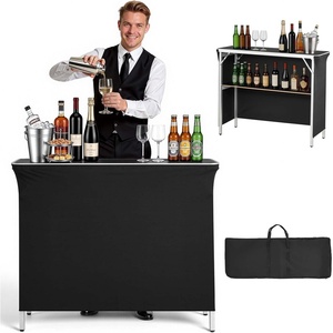 image:imageVEVOR Folding Portable Bar Table 433 x 154 x 346 in with Carry Bag Storage Shelf and Detachable Skirt Quick and Easy Setup Foldable Mobile Bartending Station for Events Party Tradeshow433 Length