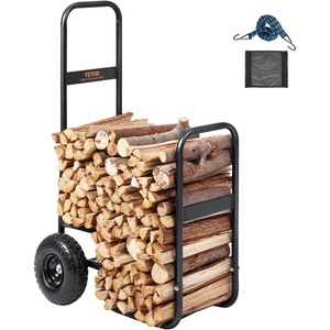 image:imageVEVOR Log Cart 250 lbs Load Capacity Outdoor and Indoor Wood Rack Storage Mover with Pneumatic Rubber Wheels Heavy Duty Steel Dolly Hauler Firewood Carrier for Fireplace Fire Pit Blackwithout cover