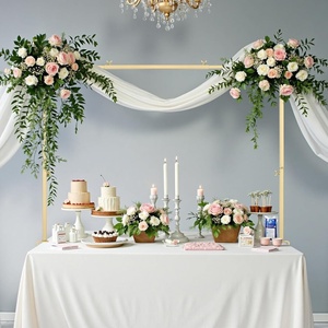 image:imageVEVOR Over The Table Rod Stand with Clamps 1342 Tall amp 2898 Length Adjustable 2 Packs Table Arch Stand Tabletop Balloon Arch Frame for Wedding Birthday Party Christmas Decorations BlackGold With Decorations