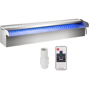 image:imageVEVOR Pool Fountain Stainless Steel Pool Waterfall 118 x 45 x 31W x D x H with LED Strip Light Waterfall Spillway with Pipe Connector Rectangular Garden Outdoor