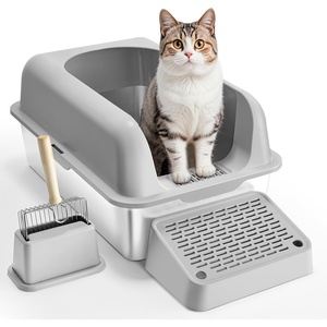 image:imageVEVOR Stainless Steel Cat Litter Box with Lid XL Extra Large Enclosed Cat Box for Big Cats High Sides Metal Litter Box Anti LeakageOdorFree amp Easy CleaningInclude Scoop amp Foot BoardLight grey