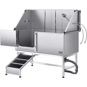 image:imageVEVOR Stainless Steel Dog Washing Station 50 inch Pet Grooming Tub wRamp PE Water Filter Board Faucet amp Showerhead amp Soap Holder Dog Bathtub for Large amp Medium amp Small Pets Right DoorLeft RAMP