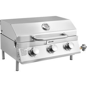 image:imageVEVOR Tabletop Gas Grill 3Burner Stainless Steel Portable Propane Grill with Builtin Thermometer Travel Locks Weatherproof Lid 22500 BTU Total for Outdoor Cooking Patio Party Camping RV3Burner