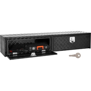 image:imageVEVOR Truck Tool Box 72 x 13 x 16 Inch Black Aluminum Tread Topsider Toolbox with Dual Drop Doors Heavy Duty Lockable Storage and Organization Box with Latch CorrosionResistant for Truck Bed