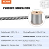 image:imageVEVOR 316 T304 Stainless Steel Cable 250FT 3700 LBS Breaking Strength Cable Railing System Wire Rope Aircraft Deck Railing Kit Fence Wire316 T304