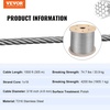 image:imageVEVOR 316 T304 Stainless Steel Cable 250FT 3700 LBS Breaking Strength Cable Railing System Wire Rope Aircraft Deck Railing Kit Fence Wire316 T316