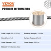 image:imageVEVOR 316 T304 Stainless Steel Cable 250FT 3700 LBS Breaking Strength Cable Railing System Wire Rope Aircraft Deck Railing Kit Fence Wire532 T316