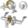 image:imageVEVOR Entry Door Locksets with Deadbolt 5 Pack Satin Nickel Entry Lever and Single Cylinder Deadbolt Keyed Alike Combo Pack Fit for 138 to 134 Door Thickness for Entrance and FrontPearl Chrome