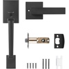image:imageVEVOR Front Door Handle Square Entry Handle Set with Lever No Lock Adjustable Hole Space Zinc Alloy DieCasting Reversible for Right and Left Handed Entrance and Front Doors Matte BlackMatte Black