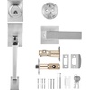 image:imageVEVOR Front Door Handle Square Entry Handle Set with Lever No Lock Adjustable Hole Space Zinc Alloy DieCasting Reversible for Right and Left Handed Entrance and Front Doors Matte BlackSatin NickelWith lock