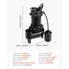 image:imageVEVOR Submersible Sewage Pump 13 HP 3000 GPH Cast Iron SewageEffluent Pump with Automatic Float Switch 15Inch NPT Discharge 120V 25 ft Lift for Basement Septic Tank Residential Sump BasinBlack