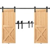 image:imageVEVOR 8FT Sliding Barn Door Hardware Kit  330LBS Heavy Duty Double Door Track Smooth amp Silent Pulley System Fits 2 Door Panels 3743FT Total Wide 1318 ThickIshaped  Black