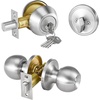image:imageVEVOR Entry Door Locksets with Deadbolt 5 Pack Satin Nickel Entry Lever and Single Cylinder Deadbolt Keyed Alike Combo Pack Fit for 138 to 134 Door Thickness for Entrance and FrontPearl Chrome
