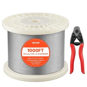 image:imageVEVOR 18 Inch Wire Rope 500 ft Length 316 Stainless Steel Wire Cable with Cutter 1760 lbs Breaking Strength 1 x 19 Strands Construction Steel Cable for Deck Railing System Garden Trellis1000ft