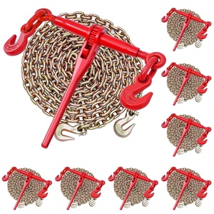 image:imageVEVOR Chain and Binder Kit 3812 Ratchet Load Binders 9200 lbs Working Load Limit 38 x 10 G80 Chains with Grab Hooks Ratchet Binders and Chains for Truck Tie Down Hauling Towing 2 Set8P 10ft
