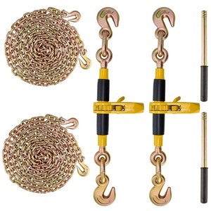 image:imageVEVOR Chain and Binder Kit 3812 Ratchet Load Binders 9200 lbs Working Load Limit 38 x 10 G80 Chains with Grab Hooks Ratchet Binders and Chains for Truck Tie Down Hauling Towing 2 Set2P 20ft