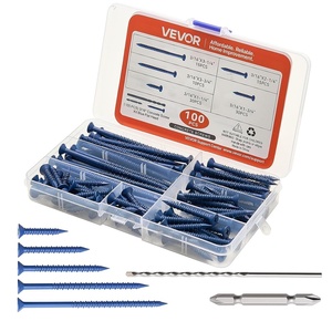 image:imageVEVOR Concrete Screws 100 PCS Kit 316 inch 5 Lengths Assortment with Drill Bits Phillips Head Masonry Screws Blue Coated Carbon Steel for Concrete Brick Block amp Wood