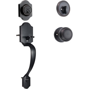 image:imageVEVOR Front Door Handle Square Entry Handle Set with Lever No Lock Adjustable Hole Space Zinc Alloy DieCasting Reversible for Right and Left Handed Entrance and Front Doors Matte BlackBronzeWith lock
