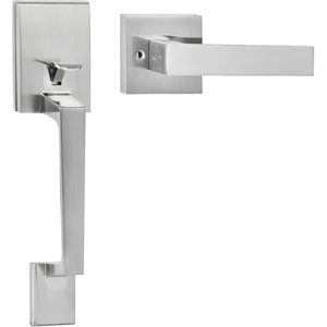 image:imageVEVOR Front Door Handle Square Entry Handle Set with Lever No Lock Adjustable Hole Space Zinc Alloy DieCasting Reversible for Right and Left Handed Entrance and Front Doors Matte BlackSatin Nickel