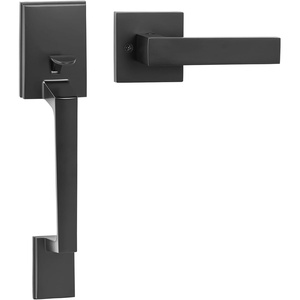 image:imageVEVOR Front Door Handle Square Entry Handle Set with Lever No Lock Adjustable Hole Space Zinc Alloy DieCasting Reversible for Right and Left Handed Entrance and Front Doors Matte BlackMatte Black