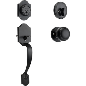 image:imageVEVOR Front Door Handle Square Entry Handle Set with Lever No Lock Adjustable Hole Space Zinc Alloy DieCasting Reversible for Right and Left Handed Entrance and Front Doors Matte BlackMatte BlackWith lock