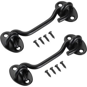 image:imageVEVOR Hook and Eye Gate Latch 2 Pack Barn Door Latch Hook with Mounting Screws Stainless Steel Hook and Eye Latch Hook Lock for Sliding Barn Door Cabinet Window Gate Fence Bathroom Black2 Pack