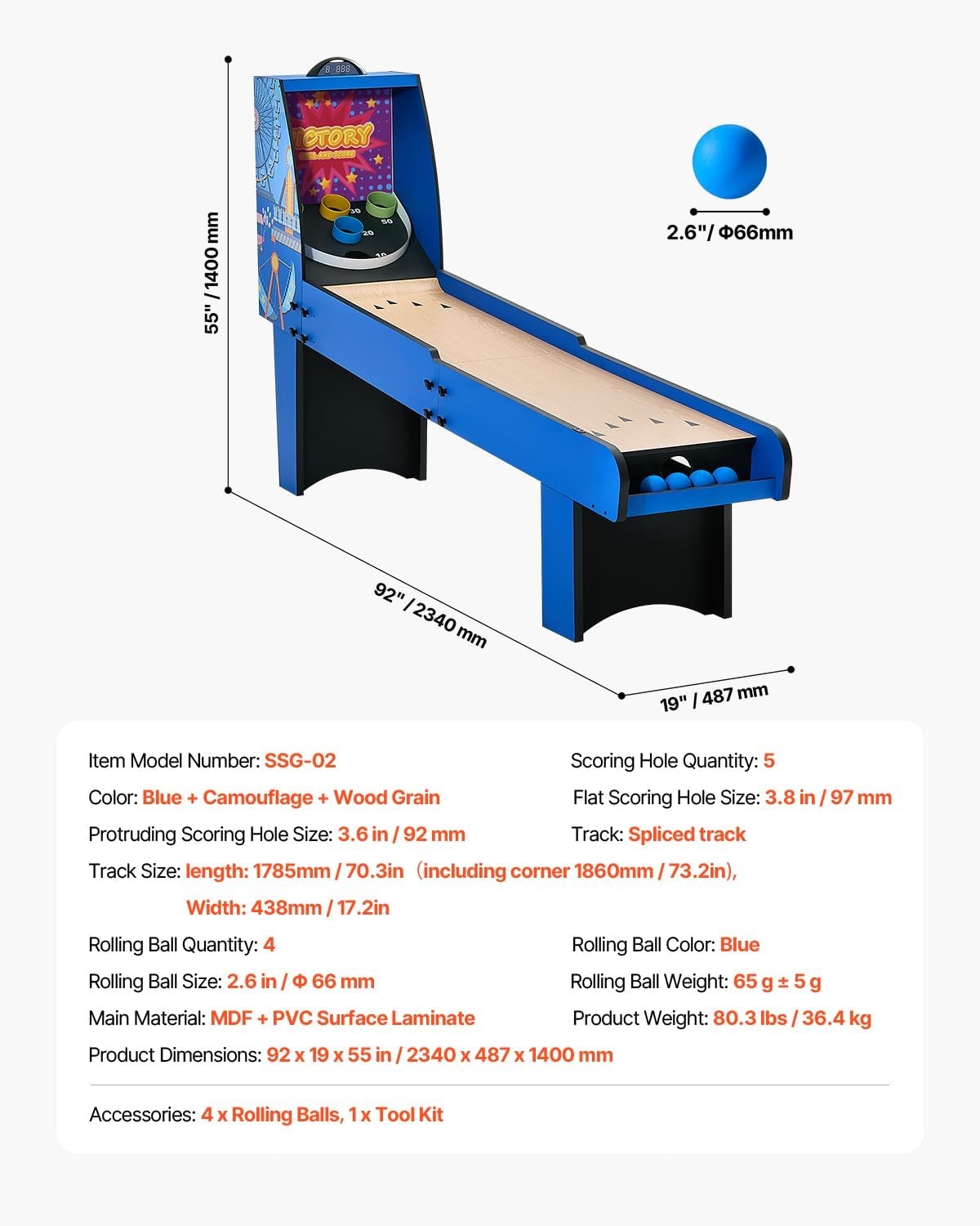 image:imageVEVOR Roll and Score Classic Arcade GameTable Sky Ball Table Machine LED ElectronicScorer amp Track Lighting Sound Automatic BallReturn Home Recreation Game Room8