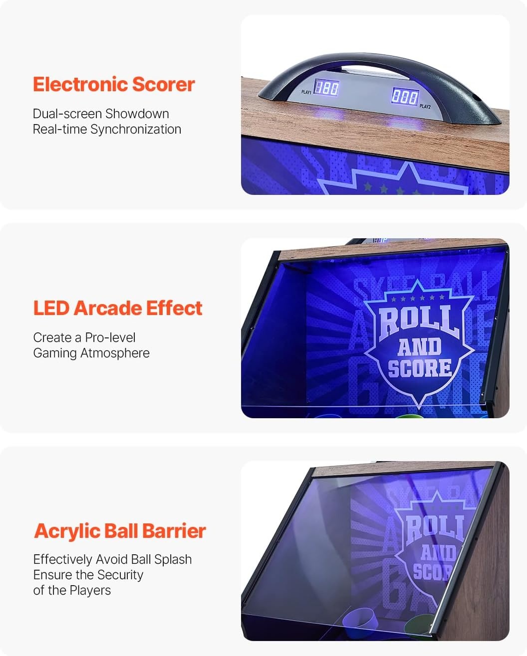 image:imageVEVOR Roll and Score Classic Arcade GameTable Sky Ball Table Machine LED ElectronicScorer amp Track Lighting Sound Automatic BallReturn Home Recreation Game Room9