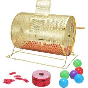 image:imageVEVOR Lottery Cage Capacity for 5000 Tickets or 200 Ping Pong Balls 161 x 12 inch Durable Metal Construction with Wooden Handle Brass Finish for Bingo and Ballot EventsLarge  22 x 14 inch