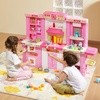 image:imageVEVOR Interactive Wooden Toy Play Kitchen Playset for Kids with Lights and Sounds Corner Design with Ice Maker Oven Sink Clock Microwaves Refrigerator and Accessories for Girls amp Boys WhitePink