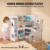 image:imageVEVOR Interactive Wooden Toy Play Kitchen Playset for Kids with Lights and Sounds Corner Design with Ice Maker Oven Sink Clock Microwaves Refrigerator and Accessories for Girls amp Boys WhiteWhite