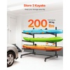 image:imageVEVOR Kayak Storage Rack for 3 Kayaks Holds 200 lbs Heavy Duty Adjustable Freestanding Stand with Lockable Wheels for Indoor Outdoor Garage Shed Dock Holder for Canoe SUP Surfboard amp PaddleboardStand3 KayaksBlack