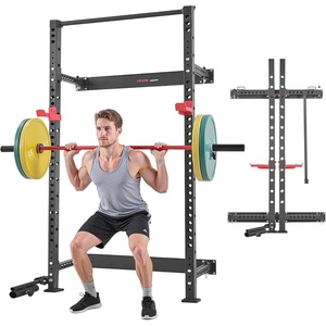 image:imageVEVOR Folding Power Cage WallMounted Power Rack Squat Rack Multifunctional Strength Training Workout Equipment with Landmine Holder Adjustable JHooks amp PullUp Bar for Home Gym 1000LBS Capacity