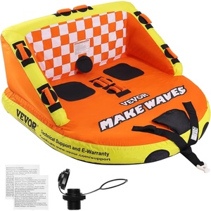 image:imageVEVOR Towable Tubes for Boating 2Rider Inflatable Boat Tubes and Towables 340 lbs Capacity Water Sport Tubes for Boat to Pull  with 2 Cockpits Full Nylon Cover Padded Grab Handles amp Safety Valve2Riders