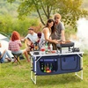 image:imageVEVOR Camping Kitchen Station 3 Adjustable Height Folding Outdoor Camp Cooking Table with Storage Organizer Quick Setup for Patio BBQ Picnic Glamping TravelingBlackblue