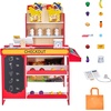 image:imageVEVOR Kids Pretend Play Grocery Store Wooden Supermarket Toy Set with Shopping Bag Conveyor Belt Scanner Cash Register Realistic Scale Gift for Boys amp GirlsModular Stall Set