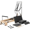 image:imageVEVOR Pilates Reformer Foldable Suitable for Intermediate and Beginners Users Pilates Equipment for Home Gym Studio Use with 4 Adjustable Resistance Spring Up to 400 LBSNatural wood color