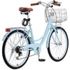 image:imageVEVOR Women Beach Cruiser Bike 2426 Inch 17 Speed Pink amp Light Blue Ladies Bicycle Adjustable Seat Front Basket amp Rear Rack Perfect for Daily Riding Shopping amp FitnessLight blue