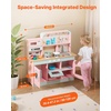 image:imageVEVOR Wooden Play Kitchen Toy Play Kitchen for Kids with Lights and Sounds Toddler Kitchen with Ice Maker Oven Sink Microwaves Fridge and Utensil and Fruit Accessory for Toddlers WhitePink