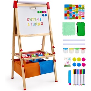 image:imageVEVOR Art Easel for Kids 2in1 Wooden DoubleSided Kids Art Easel with Magnetic Whiteboard amp Chalkboard Adjustable Standing Rotatable Foldable Drawing Board with Painting Accessories for Boy Girl3in1 WStorage Bag
