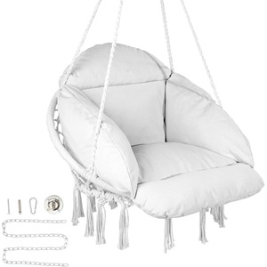 image:imageVEVOR Hanging Hammock Swing Chair Macram Hanging Chair with Cushion and Mounting Hardware Cotton Rope Swing Chair for Bedroom Balcony Patio Garden 264 lbs Capacity WhiteSide Cushion