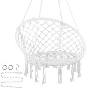 image:imageVEVOR Hanging Hammock Swing Chair Macram Hanging Chair with Cushion and Mounting Hardware Cotton Rope Swing Chair for Bedroom Balcony Patio Garden 264 lbs Capacity WhiteBasic style