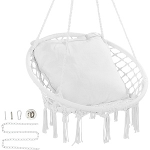 image:imageVEVOR Hanging Hammock Swing Chair Macram Hanging Chair with Cushion and Mounting Hardware Cotton Rope Swing Chair for Bedroom Balcony Patio Garden 264 lbs Capacity WhiteCushion