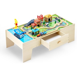 image:imageVEVOR Train Table 62 Multicolor Pieces Wooden Kids Activity Table with Large Storage Drawer 3in1 Wooden Train Set for Playing Drawing Reading Eating Creative Toy Set for Kids Ages 3Standard Drawer
